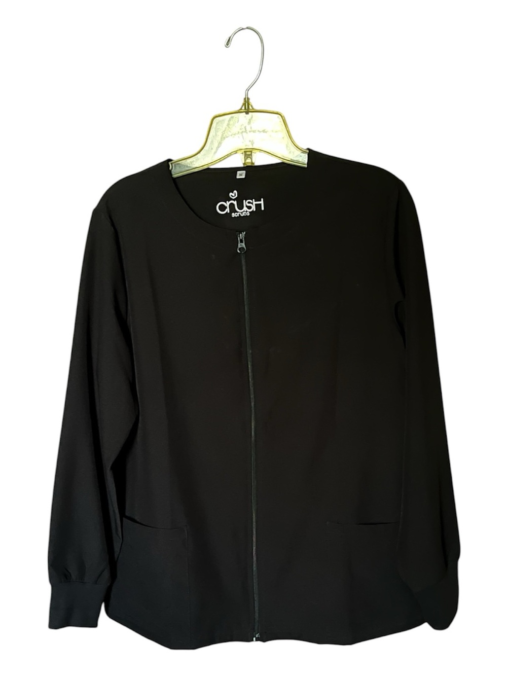 Crush Scrubs Black Long Sleeve Zip Front Scrub Jacket with Pockets Size Medium